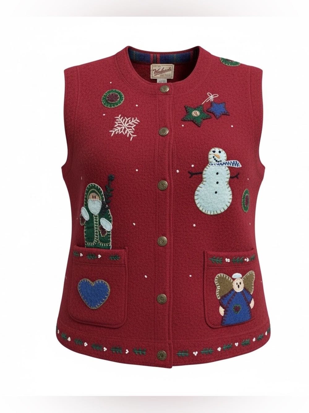 VTG Woolrich 100% Wool Christmas Appliqué Sweater Vest Women’s XL Crimson Red